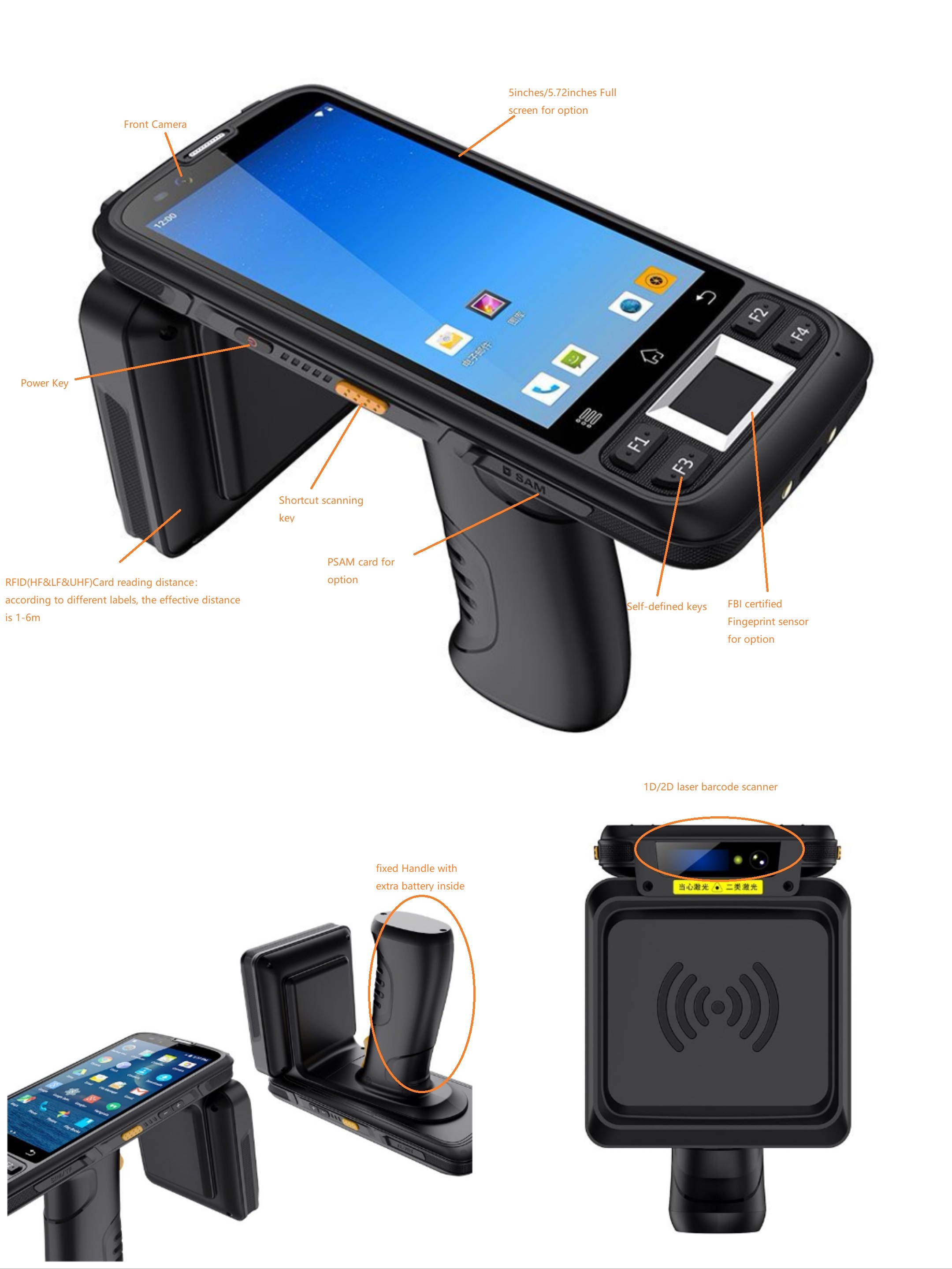 PDA membaca UHF Meter Android genggam