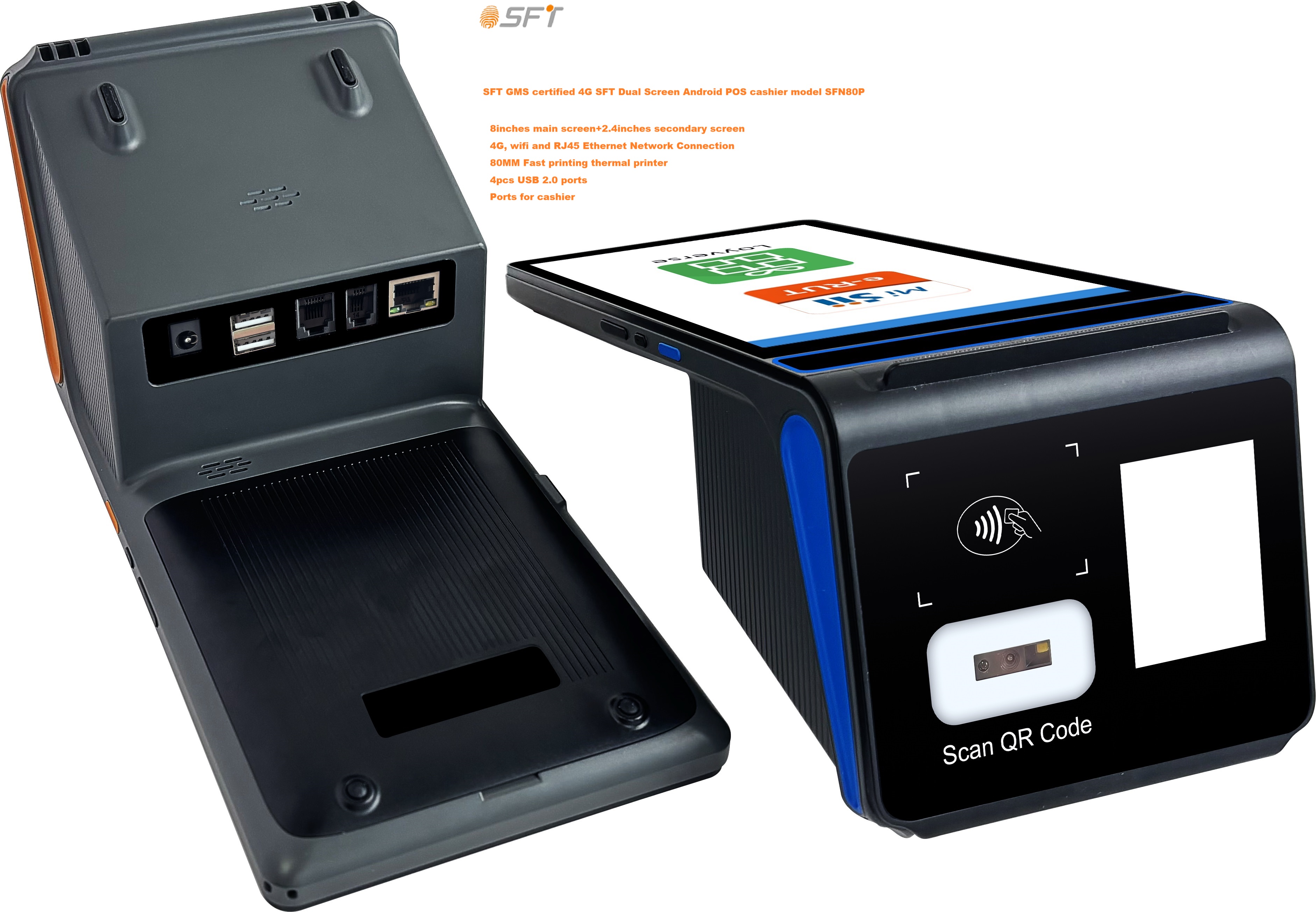 Kasir POS Android layar ganda portabel ditingkatkan ke versi POS Android 14 bersertifikat GMS